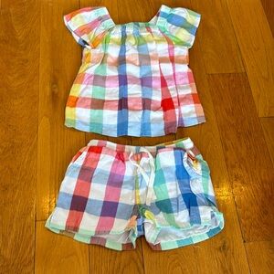Primary Rainbow Plaid 4Y Top and Shorts